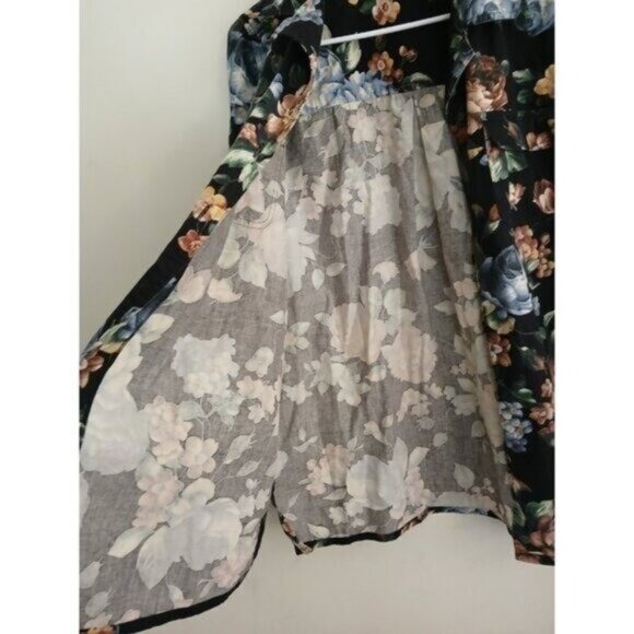Women's L Black Floral Shacket Midweight Button Down dark Romance Boho Grunge - Picture 7 of 8